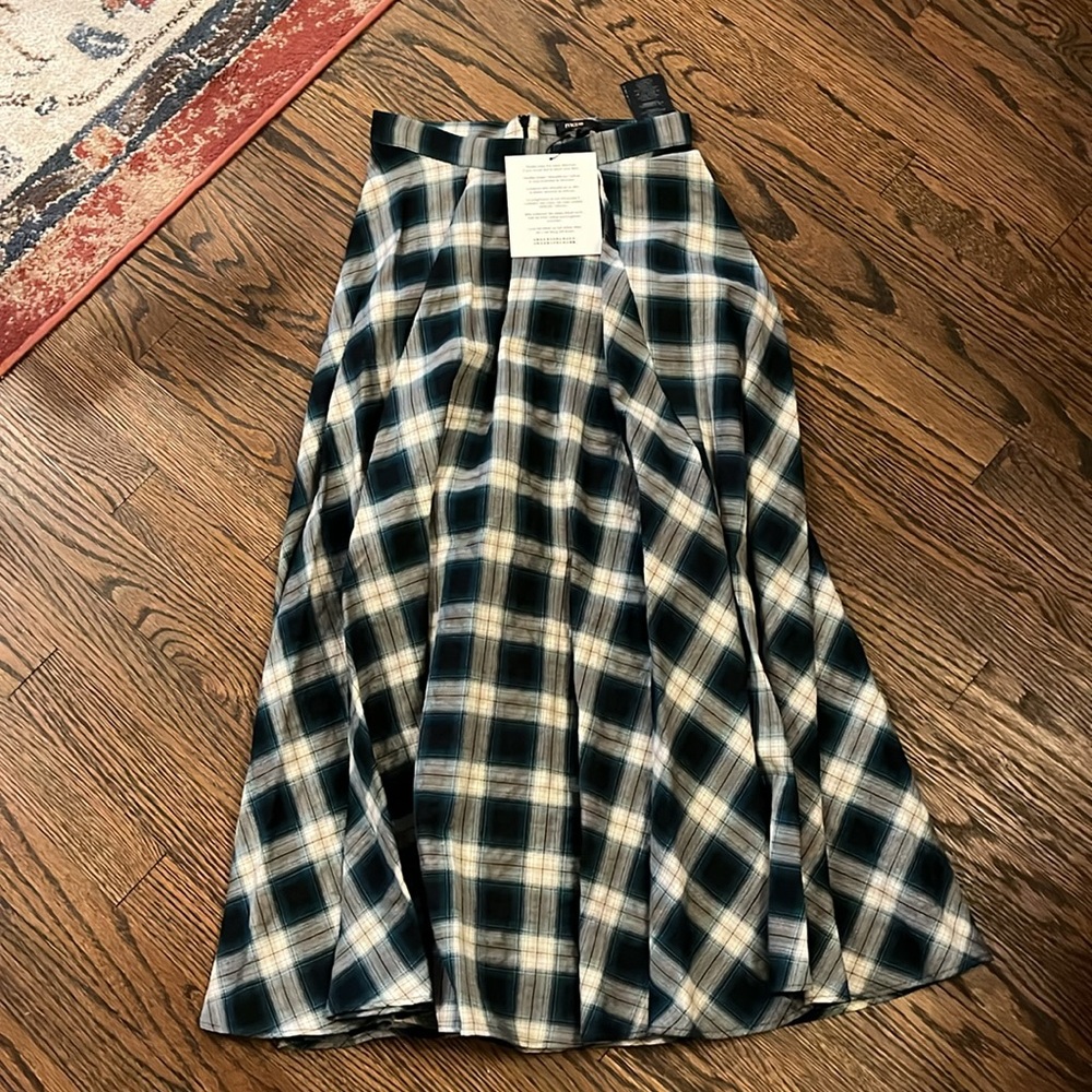 Maje Green and white checked cotton skirt NWT